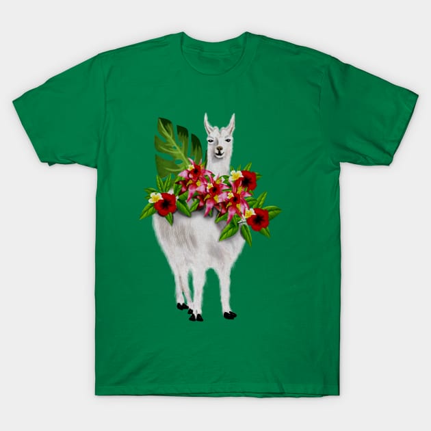 Llama Tropical Floral T-Shirt by dukito